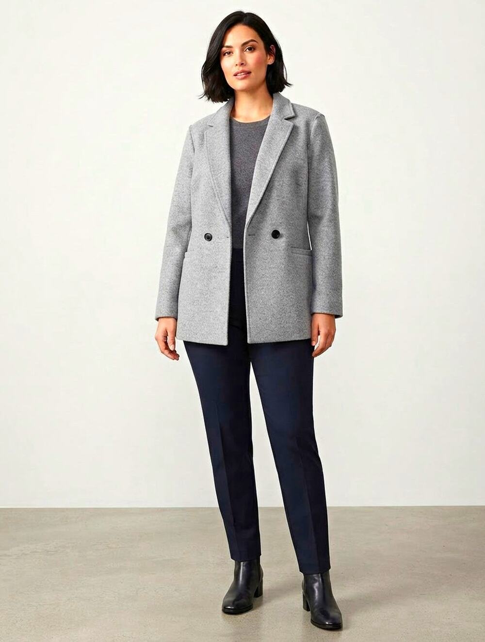 Talbots Women Gray Wool Peacoat Double Breasted Button Mid-Length Size 16